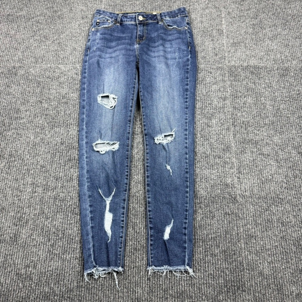 I&M Jeans Womens Mid Rise Skinny Distressed Frayed Hem Denim Blue Size 7